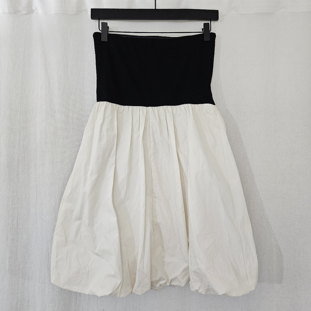 A New Day Ribbed Tube Bubble Mini Dress in Black & Cream White Women's Size S - Picture 2 of 3